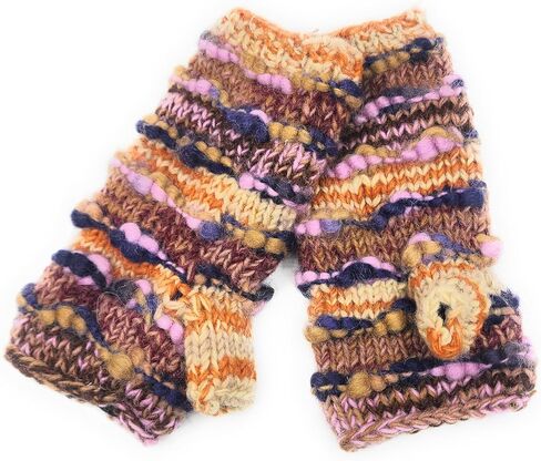 Hand Knit Wool Fingerless Texting Gloves or Mittens Fleece Lined Made in Nepal in Saudi Arabia