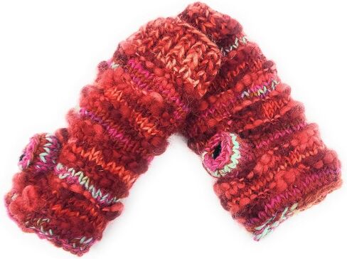 Hand Knit Wool Fingerless Texting Gloves or Mittens Fleece Lined Made in Nepal in Saudi Arabia