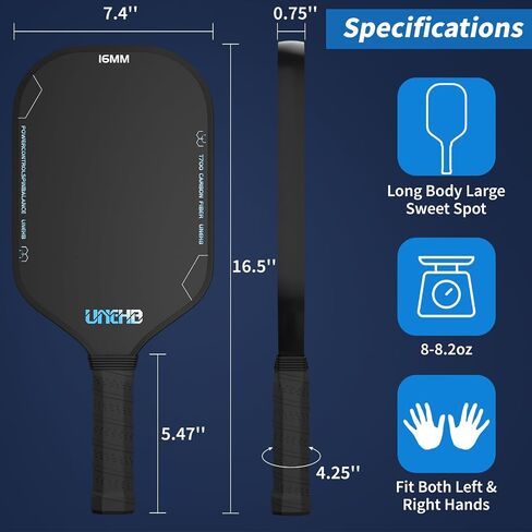 Pickleball Paddles,16mm T700 Pickleball Racket, Thermoformed Raw Carbon Fiber Pickleball Paddle, Carbon Fiber Textured Surface (CFS),Designed for Great Spin Power and Control in Saudi Arabia