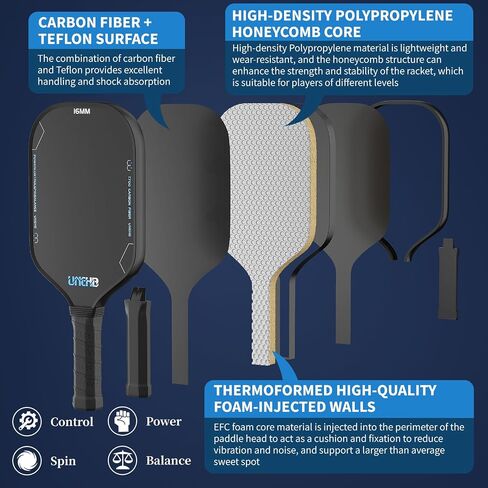 Pickleball Paddles,16mm T700 Pickleball Racket, Thermoformed Raw Carbon Fiber Pickleball Paddle, Carbon Fiber Textured Surface (CFS),Designed for Great Spin Power and Control in Saudi Arabia