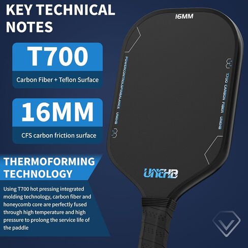 Pickleball Paddles,16mm T700 Pickleball Racket, Thermoformed Raw Carbon Fiber Pickleball Paddle, Carbon Fiber Textured Surface (CFS),Designed for Great Spin Power and Control in Saudi Arabia