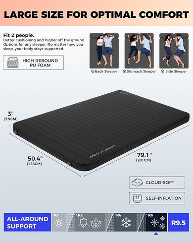 وسادة نوم كينج كامب ذاتية النفخ للتخييم، مرتبة إسفنجية مزدوجة سميكة للغاية ومزدوجة واحدة، سجادة وسادة هوائية للتخييم ذات قيمة عالية، متعددة الألوان والأحجام in Kuwait