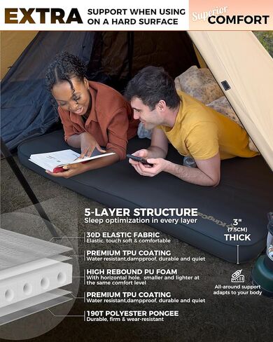 وسادة نوم كينج كامب ذاتية النفخ للتخييم، مرتبة إسفنجية مزدوجة سميكة للغاية ومزدوجة واحدة، سجادة وسادة هوائية للتخييم ذات قيمة عالية، متعددة الألوان والأحجام in Kuwait