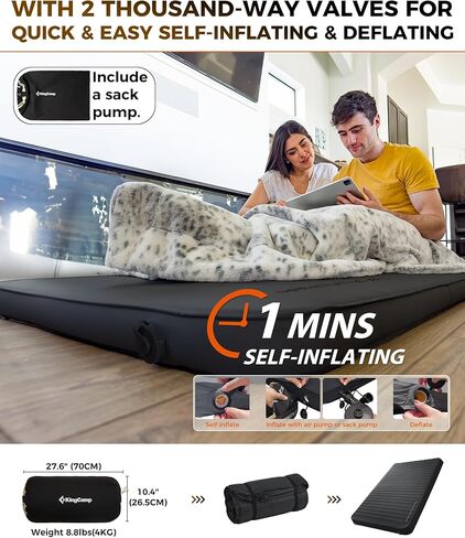 وسادة نوم كينج كامب ذاتية النفخ للتخييم، مرتبة إسفنجية مزدوجة سميكة للغاية ومزدوجة واحدة، سجادة وسادة هوائية للتخييم ذات قيمة عالية، متعددة الألوان والأحجام in Kuwait
