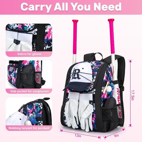 Youth Baseball Bag, Softball Bag for Girls & Boys, Kids Tball Backpack with Shoes Compartment in Saudi Arabia