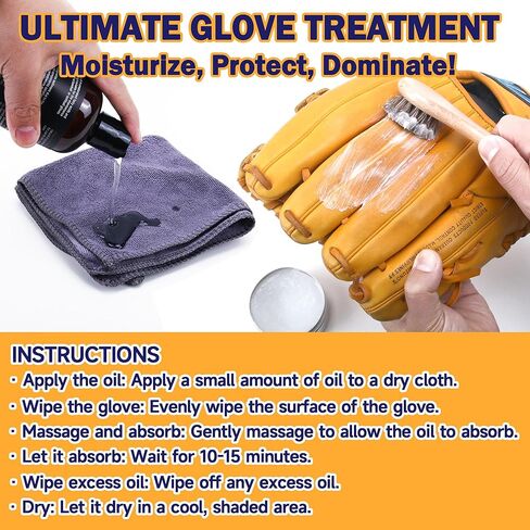 Baseball Glove Break in Kit, Includes Glove Mallet, Glove Oil, Conditioner, Wrap, Brush, Cloth, Glove Break in in Saudi Arabia