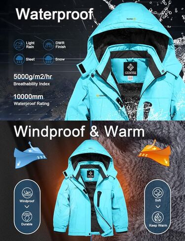 GEMYSE Girl's Waterproof Ski Snow Jacket Hooded Fleece Lined Windproof Winter Jacket in Saudi Arabia