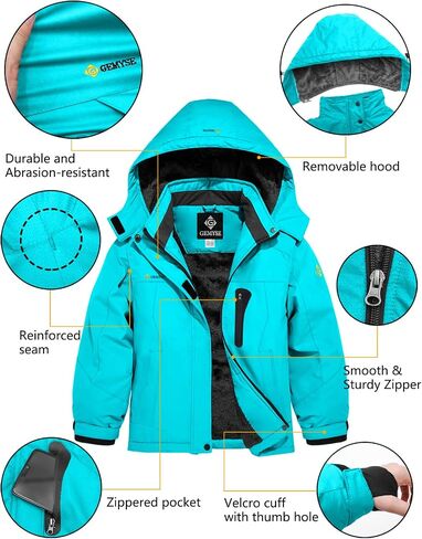 GEMYSE Girl's Waterproof Ski Snow Jacket Hooded Fleece Lined Windproof Winter Jacket in Saudi Arabia