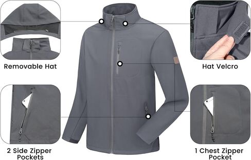 Little Donkey Andy Men’s Fleece Lined Softshell Jacket Lightweight Warm Water Repellent Coat with Removable Hood for Ski in Kuwait