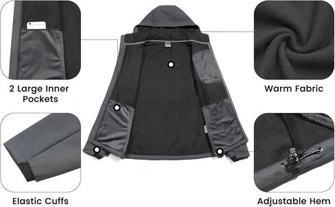 Little Donkey Andy Men’s Fleece Lined Softshell Jacket Lightweight Warm Water Repellent Coat with Removable Hood for Ski in Kuwait