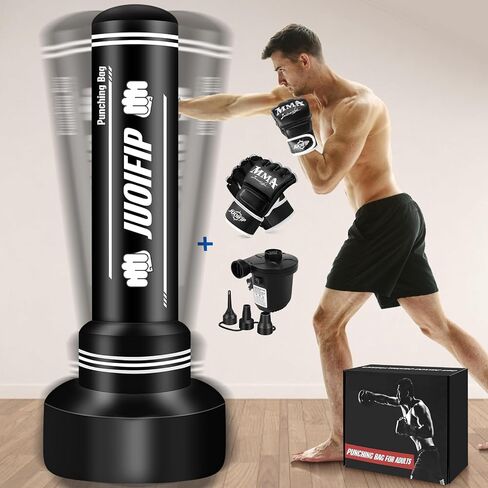 Heavy Punching Bag with Stand Adults Teens, 70" Freestanding Punching Bag with Boxing Gloves and Electric Air Pump, Women Men Standing Inflatable Boxing Bag for Training MMA Thai Fitness in Kuwait