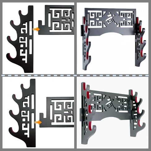 Eforlife Velvet Protect Sword Wall Mount Sword Holder Display Stand with Felt Strips for Katana Wakizashi Genji and Samurai Swords (4 Tier Bushido - 武) in Kuwait