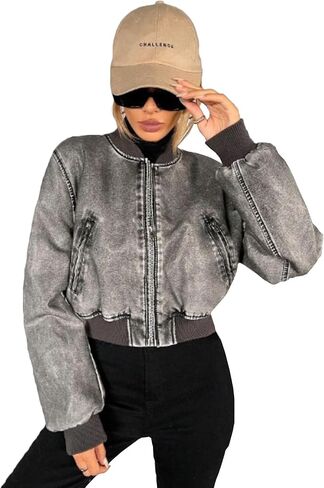LY VAREY LIN Womens Faux Leather Varsity Jacket Biker Baseball Streetwear Casual Coat in Kuwait