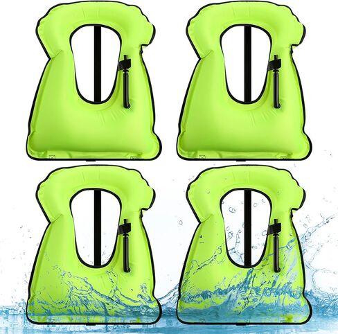 Jerify 4 Pcs Inflatable Snorkel Vest Adults, Portable Swim Vest Jackets, Adjustable Kayaking Jackets Safety Vests for Snorkeling Swimming Diving Surfing (Yellow, Rose Red, Black, Blue) in Kuwait