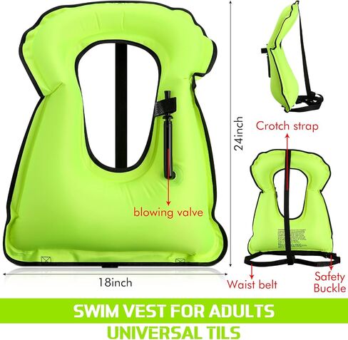 Jerify 4 Pcs Inflatable Snorkel Vest Adults, Portable Swim Vest Jackets, Adjustable Kayaking Jackets Safety Vests for Snorkeling Swimming Diving Surfing (Yellow, Rose Red, Black, Blue) in Kuwait