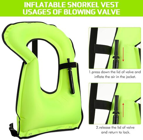 Jerify 4 Pcs Inflatable Snorkel Vest Adults, Portable Swim Vest Jackets, Adjustable Kayaking Jackets Safety Vests for Snorkeling Swimming Diving Surfing (Yellow, Rose Red, Black, Blue) in Kuwait
