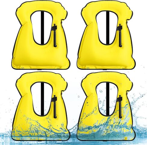 Jerify 4 Pcs Inflatable Snorkel Vest Adults, Portable Swim Vest Jackets, Adjustable Kayaking Jackets Safety Vests for Snorkeling Swimming Diving Surfing (Yellow, Rose Red, Black, Blue) in Kuwait
