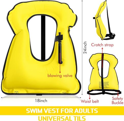 Jerify 4 Pcs Inflatable Snorkel Vest Adults, Portable Swim Vest Jackets, Adjustable Kayaking Jackets Safety Vests for Snorkeling Swimming Diving Surfing (Yellow, Rose Red, Black, Blue) in Kuwait
