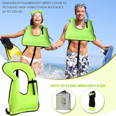 Jerify 4 Pcs Inflatable Snorkel Vest Adults, Portable Swim Vest Jackets, Adjustable Kayaking Jackets Safety Vests for Snorkeling Swimming Diving Surfing (Yellow, Rose Red, Black, Blue) in Kuwait