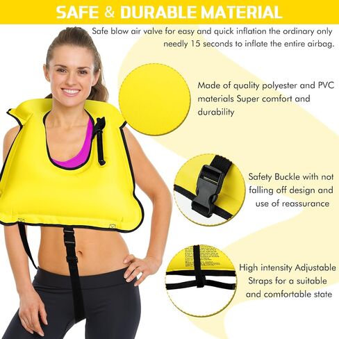 Jerify 4 Pcs Inflatable Snorkel Vest Adults, Portable Swim Vest Jackets, Adjustable Kayaking Jackets Safety Vests for Snorkeling Swimming Diving Surfing (Yellow, Rose Red, Black, Blue) in Kuwait
