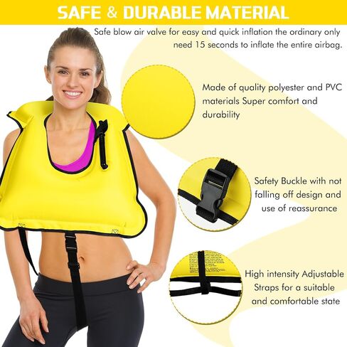 Jerify 4 Pcs Inflatable Snorkel Vest Adults, Portable Swim Vest Jackets, Adjustable Kayaking Jackets Safety Vests for Snorkeling Swimming Diving Surfing (Yellow, Rose Red, Black, Blue) in Kuwait