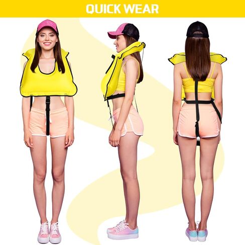 Jerify 4 Pcs Inflatable Snorkel Vest Adults, Portable Swim Vest Jackets, Adjustable Kayaking Jackets Safety Vests for Snorkeling Swimming Diving Surfing (Yellow, Rose Red, Black, Blue) in Kuwait