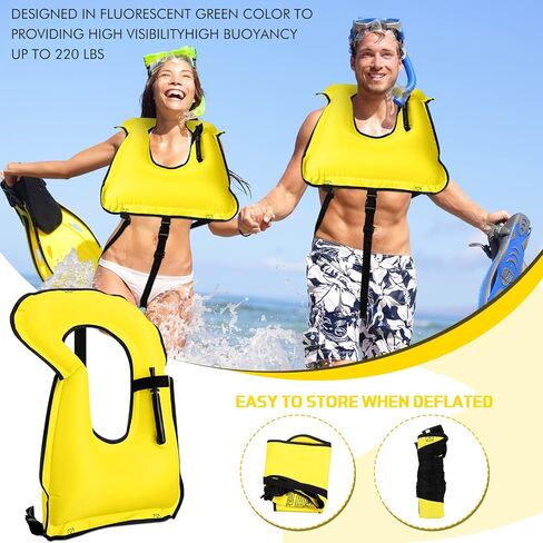 Jerify 4 Pcs Inflatable Snorkel Vest Adults, Portable Swim Vest Jackets, Adjustable Kayaking Jackets Safety Vests for Snorkeling Swimming Diving Surfing (Yellow, Rose Red, Black, Blue) in Kuwait