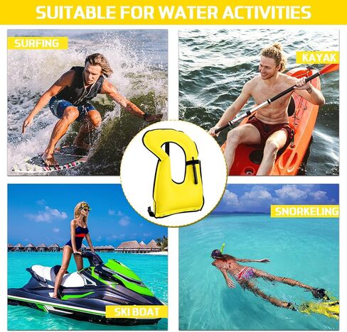 Jerify 4 Pcs Inflatable Snorkel Vest Adults, Portable Swim Vest Jackets, Adjustable Kayaking Jackets Safety Vests for Snorkeling Swimming Diving Surfing (Yellow, Rose Red, Black, Blue) in Kuwait