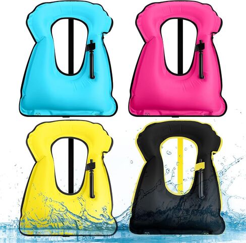 Jerify 4 Pcs Inflatable Snorkel Vest Adults, Portable Swim Vest Jackets, Adjustable Kayaking Jackets Safety Vests for Snorkeling Swimming Diving Surfing (Yellow, Rose Red, Black, Blue) in Kuwait