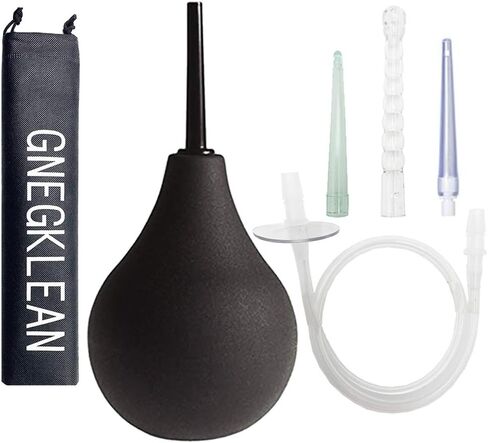 Black Silicone Enema Bulb Kit 7.6oz Clean Anal Douche for Men Women with 19.7in Hose+4 Replaceable Nozzle (Black) in Saudi Arabia