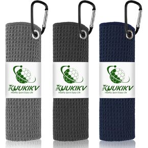 3 Pack 16" X 16" Golf Towels for Golf Bags for Men, Premium Waffle-Pattern Golf Towel with Carabiner Clip, Super Absorbent Microfiber Towel, Golf Accessories for Men, 3 Stain-Resistant Colors
