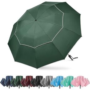 G4Free 54/62 Inch Windproof Inverted Umbrella with Reflective Stripe Large Compact Reverse Golf Umbrella for Rain 10 Ribs Double Canopy Travel Umbrella Automatic Open Close