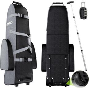 Padded Golf Club Travel Bag with Wheels, Golf Luggage Case Cover for Airline - with Adjustable Support Rod, Luggage Lock, 1200D Wear-Resistant Oxford, Waterproof Coating