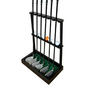 Golf Club Holder Stand, Wooden Golf Putter Stand Floor Display Rack, Golf Club Organizer Hold up to 6 Clubs and Ball Storage, Putter Rack for Indoor Club Simulator or Office
