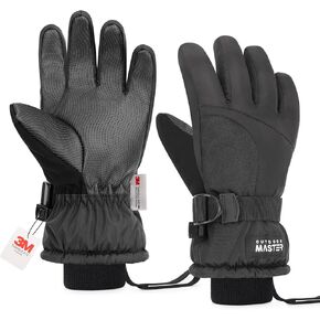 OutdoorMaster Kids Ski Snow Gloves, 3M Thinsulate Winter Windproof Waterproof Thermal Gloves for Boys & Girls, Fits Youth Winter Sports, Skiing, Snowboard