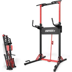 ONETWOFIT Power Tower Pull Up Bar Station, Multi-Function Adjustable Height Foldable Dip Station for Home Gym Workout, Heavy Duty Strength Training Fitness Equipment, Pull Up Stand 400LBS