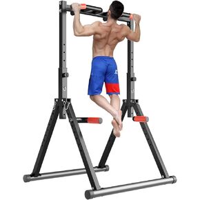DOBESTS Foldable Power Tower Pull Up Bar Dip Station Adjustable Multifunction Workout Pull Up Tower Station Gym Strength Training Equipment for Home Outdoor, Triangular Legs, Support 700lbs