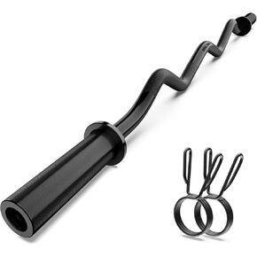 Olympic EZ Curl Barbell Bar, 47" Curl Bar for Weight Lifting, Home Gym Weight Bar- Strength Training,Squat,Hip Thrusts,Biceps, Chrome Curling Bar for 2 Inch Weight Plates -2 Spring Collars