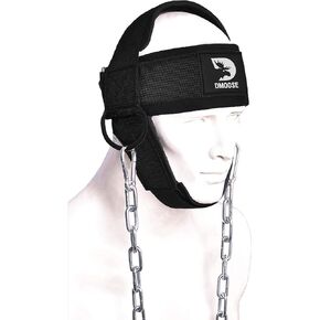 DMoose Neck Harness for Weight Lifting - 30" Heavy Duty Steel Chain - Neck Exerciser, Trainer & Strengthener for Injury Recovery Support & Workout- Adjustable Head & Chin Strap