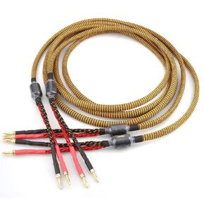 Tertullus HiFi OFC Audiophile Speaker Cable, Nylon Braid Gold Plated Banana Plug Cable,with 8 Banana Plugs,(10ft 3m)