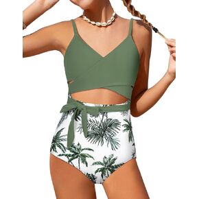 Girls Swimsuit V-Neck Girls Bathing Suit for Girls Cutout Girls One Piece Swimsuits Cute Swimwear with Cover Up 9-16y in Kuwait