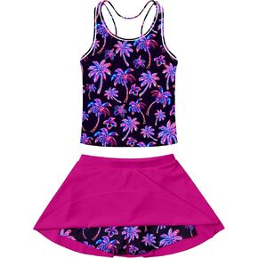 Vogseek 7-11T Girls 2-Piece Bathing Suit Sleeveless Swimsuit Tankini Sets with Shorts Skirt Swimwear