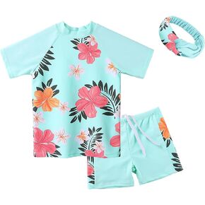 BAOHULU Girls Rash Guard Swimsuit Two Piece Short Sleeve Bathing Suit UPF 50+UV Beach Swimwear 3-14Y