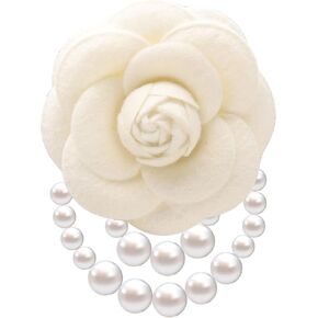 Elegant Camellia Flower Faux Pearl Brooch Pin,Bohemian Fabric Flower Brooch Pins Pearl Tassel for Women Teen Girls, Corsage Wedding Brooches Clothes Dress Coat Accessories Jewelry Gift in Kuwait