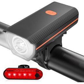 Rechargeable Bike Lights, Ultra Bright Bicycle Lights for Night Riding, Road Mountain Bike Accessories for Kids Adults - Bike Headlight with Tail Light