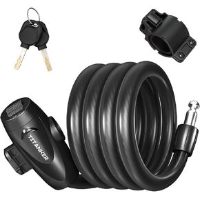 Titanker Bike Lock, 1/2 Inch Thick Bike Lock Cable Coiled Secure Bicycle Lock with Keys Scooter Lock Bike Locks Heavy Duty Anti Theft Bike Cable Lock with Mounting Bracket (4Feet, 6 Feet)