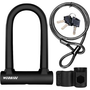 Bike U Lock with 4ft Security Cable 17mm Shackle, Bike Lock with 3 Keys and Mounting Bracket, Bicycle U-Locks Perfect for Road, Mountain, and Electric Bikes,Bicycle Lock