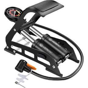 VERENO Double Barrel Bike Floor Foot Pump,Portable Air Pump Inflator Pump with 160PSI Precision Pressure Gauge Fits Presta Schrader and Deutschland Valve for Bicycle,Ball,Scooter,Car,Toys Inflatable