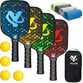 Pickleball Paddles, USAPA Approved Pickleball Paddle Set of 4, Fiberglass Surface Pickleball Set, 4 Pickleball Balls, 4 Cooling Towels, Pickleball Bag, Pickle Ball Paddle for Men Women