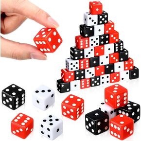 36 Piece 19mm Casino Theme Party Dice Sets Acrylic Large D6 Dice Bulk Red, Black, White Opaque Dice for Casino Theme Party Board Games Birthday Party Supply